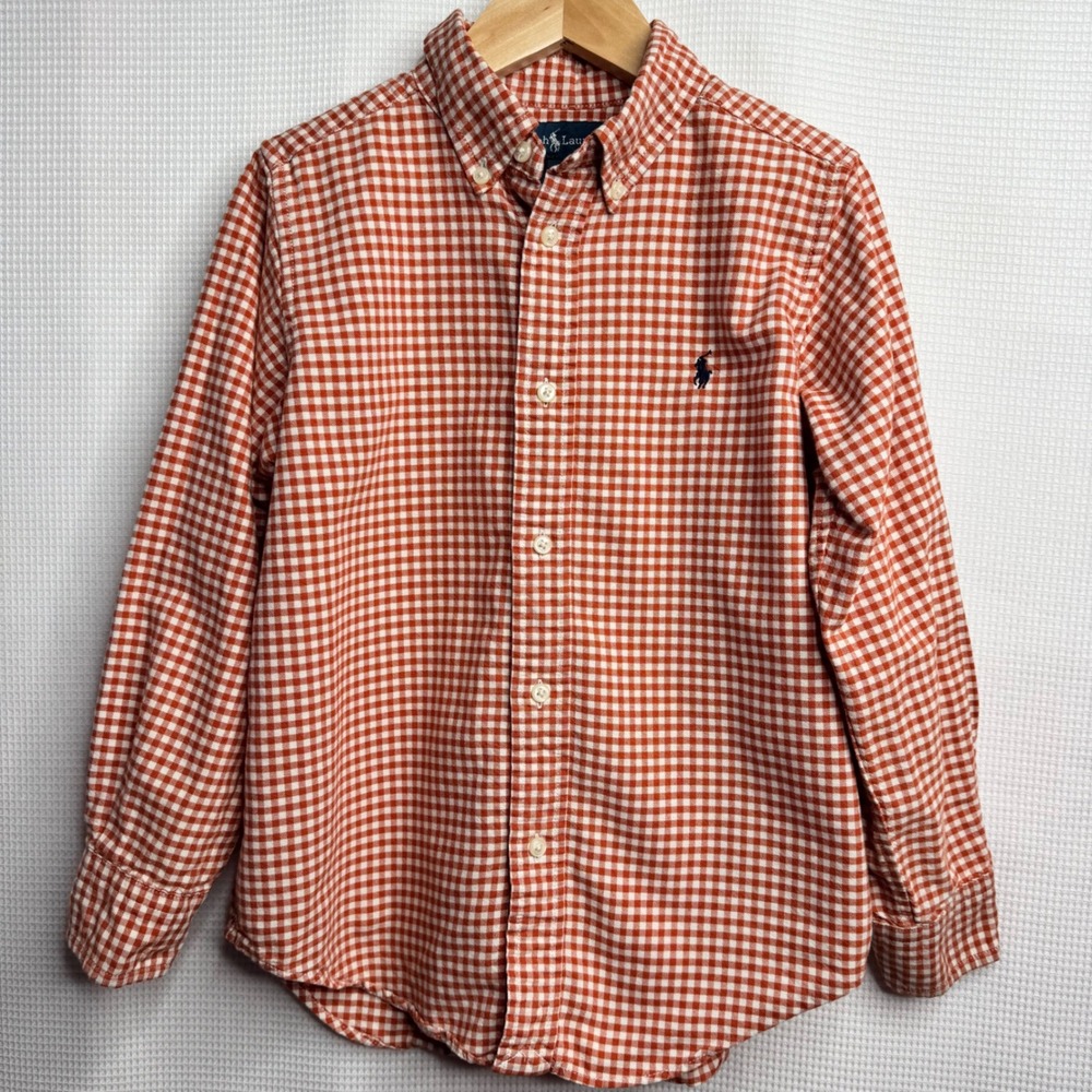 Polo Ralph Lauren Boys Orange Gingham Fall Classic Cotton ButtonDown ShirtSize 6